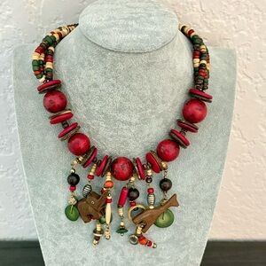 African Safari Beaded Hand Carved Necklace